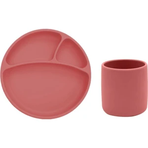 Bordo Vakum Tabanlı Silikon Tabak ve Mini Bardak Seti