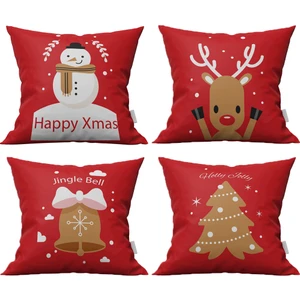 Marte Home Yılbaşı Çift Taraflı Kırmızı Konsept 4'lü Dekoratif Kırlent Kılıfı Set