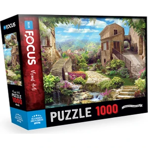 Blue Focus 1000 Parça Puzzle - Old Houses And Flowers