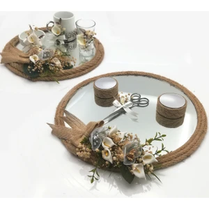 LORA DAVET Söz Nişan Yüzük Tepsisi ve Damat Fincanı Kahve Tepsi TAKIMI NATUREL 54451