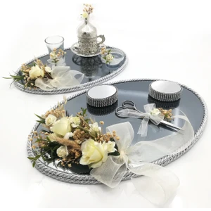 LORA DAVET Söz Nişan Yüzük Tepsisi ve Damat Fincanı Kahve Tepsi TAKIMI GÜMÜŞ 54429