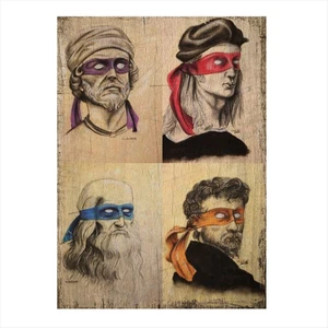 Leonardo Michelengelo Rafael Donatello Hediyelik Ahşap Tablo