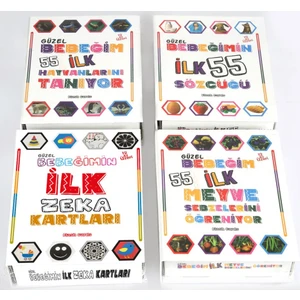 EA Oyuncak Ilk Zeka Kartlar Eğitici 4'lü Set Bebeğim Ilk 55 Zeka Kartları Sözcükler  Hayvanlar  Meyveler