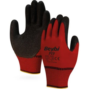 Pl9 Polyester Örme Camcı Iş Eldiveni Kırmızı-Siyah No 10