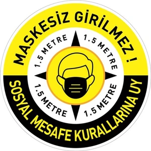 Maske Virüs Sosyal Mesafe Uyarı Etiketi 30 x 30 cm