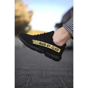 Siyah Sarı Erkek Cilt Sneaker 0012SANTO