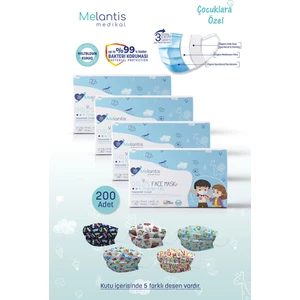 Melantis Medikal  Meltblownlu 3 Katlı Telli Cerrahi Maske Erkek Çocuk 4 Kutu = 200 Adet Renkli