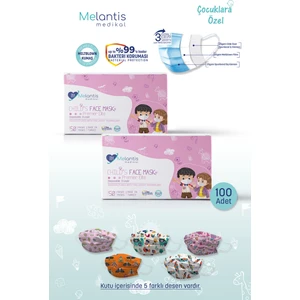 Melantis Medikal Meltblownlu 3 Katlı Telli Cerrahi Maske Kız Çocuk 2 Kutu = 100 Adet Renkli
