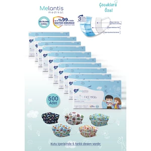 Melantis Medikal  Meltblownlu 3 Katlı Telli Cerrahi Maske Erkek Çocuk 10 Kutu = 500 Adet Renkli
