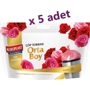 Gül Kokulu Orta Boy Çöp Torbası 55 x 60 Pembe 5'li