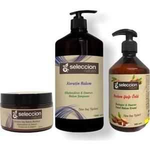 Keratin Şampaun 1000 ml + Keratin Saç  Maskesi 250 ml + Badem Yağı Özlü Saç Kremi 500 ml