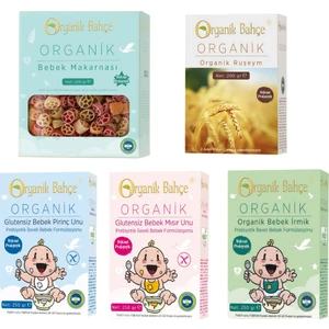 Organik Bahçe - Bebek Ek Gıda Paketi Pirinç Unu + Mısır Unu + Bebek Irmik + Ruşeym + Bebek Makarnası