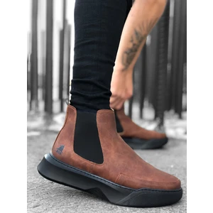 BA0150 Bağcıksız Bantlı Erkek Yüksek Taban Kahverengi  Spor Bot