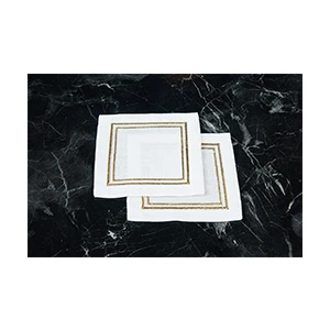 Caka Home  6'li Kokteyl Peçetesi Kare Nakışlı Keten Efektli Altın Sim