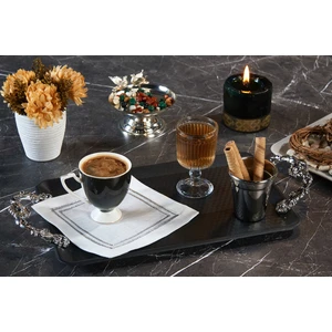 Caka Home  6'li Kokteyl Peçetesi Kare Nakışlı Keten Efektli Silver Sim