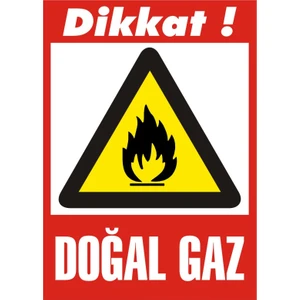 İzmir Serigrafi Dikkat Doğal Gaz (Kendinden Yapışkanlı Etiket) 17,5 x 25 cm