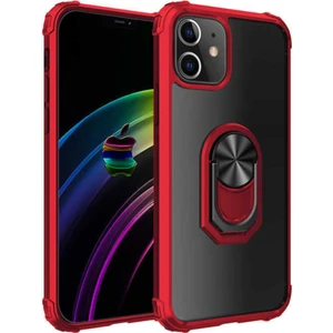 Caseart Apple iPhone 11 Kapak Şeffaf Yüzüklü Kenar Korumalı Standlı Kılıf - Kırmızı