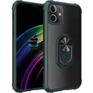 Caseart Apple iPhone 11 Kapak Şeffaf Yüzüklü Kenar Korumalı Standlı Kılıf - Yeşil