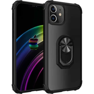 Caseart Apple iPhone 11 Kapak Şeffaf Yüzüklü Kenar Korumalı Standlı Kılıf - Siyah