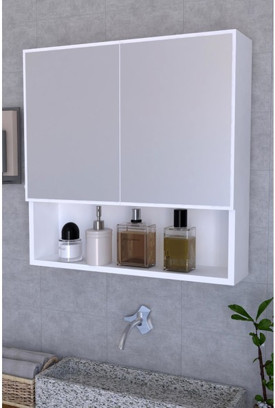 Remaks Life Aynalı Çok Amaçlı Aynalı Raflı Banyo Dolabı - Beyaz