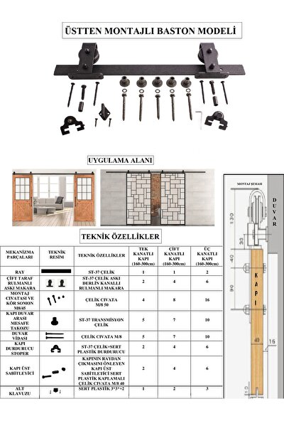 Ahır Kapısı Üstten Montajlı Baston Modeli Sürgü Mekanizması