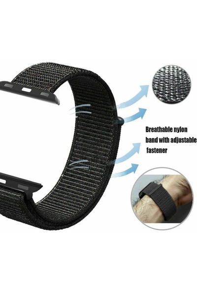 Arabulalaca Apple Watch Uyumlu 38MM Kordon Spor Loop Cırtlı 38 mm Kayış Seri 1-2-3