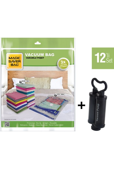 Magıc Saver Bag 12'li Ekonomik Vakumlu Poşet Pompa