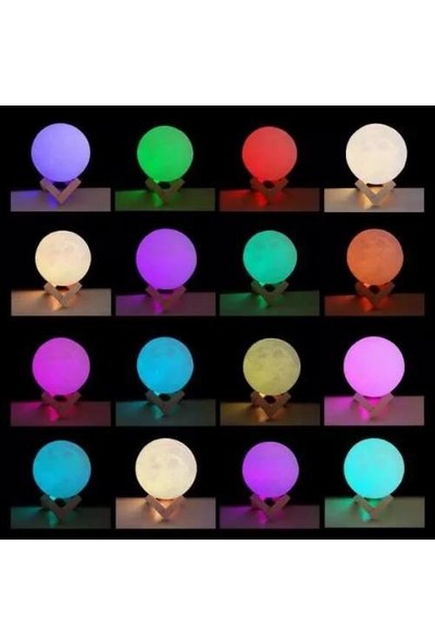 Şifa-Inur Büyük Boy 16 Renkli Şarjlı Uzaktan Kumandalı 3D Ay Gece Lambası Moonlight Dolunay Ay Gece Lambası