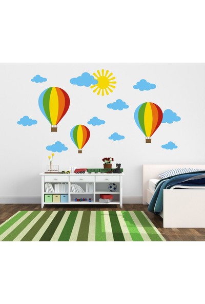 Baskı Kazanı Renkli Uçan Balonlar Bulutlar Güneş Çocuk Odası Duvar Sticker