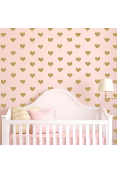 Baskı Kazanı Altın Renkli Kalpler Çocuk ve Bebek Odası Sticker 48 Adet