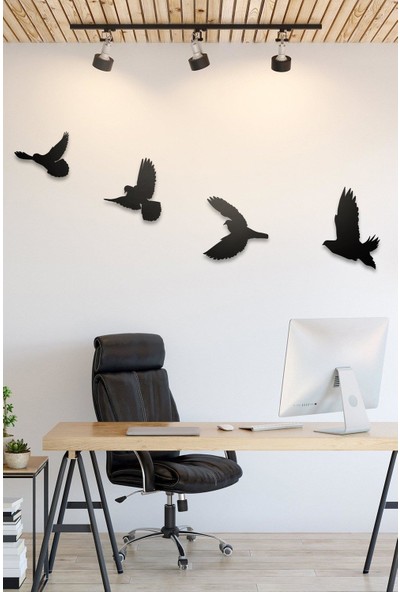 Giogift Siyah Ahşap Dekoratif Duvar Dekoru Modern Dörtlü Kuş Mdf Duvar Tablosu