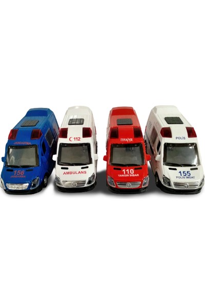 Kembay Toys Metal Çek Bırak Polis + Ambulans + İtfaiye + Jandarma 4'lü Set