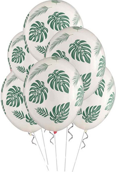 Parti Vakti Tropikal Yaprak Baskılı Beyaz Balon 10'lu