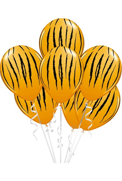 Parti Vakti Kaplan Baskılı Turuncu Lateks Balon 10'lu