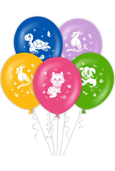 Parti Vakti Sevimli Hayvanlar Baskılı Rengarenk Lateks Balon 10'lu