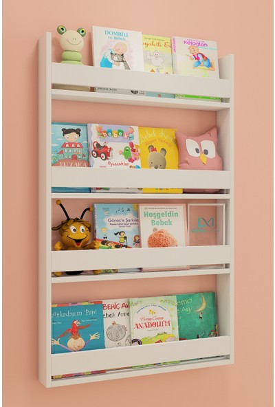 Dekomotif Montessori Kitaplık Çocuk Odası Eğitici Kitaplık Bebek Odası 4 Raflı 75X120