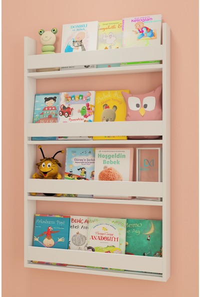 Dekomotif Montessori Kitaplık Çocuk Odası Eğitici Kitaplık Bebek Odası 4 Raflı 75X120