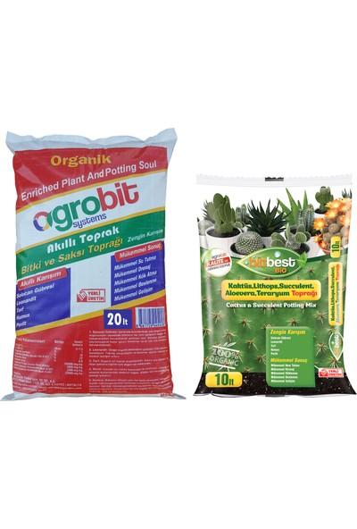 Agrobit Akıllı 20lt Bitki ve Saksı Toprağı + Bitbest Bio Kaktüs Toprağı 10 Lt