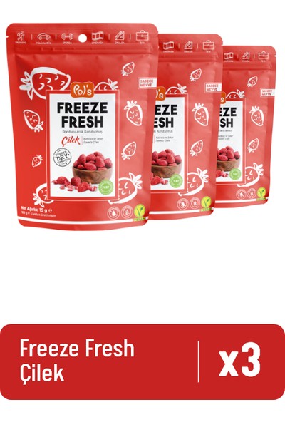 Freeze Fresh 3'lü Freeze Dry Dondurularak kurutulmuş Çilek 3x15 Gr