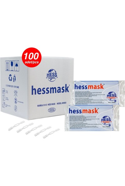 Hessmask 3 Katlı Steril Full Ultrasonik Tek Tek Paketlenmiş Mavi Telli Cerrahi Maske 100 Adet