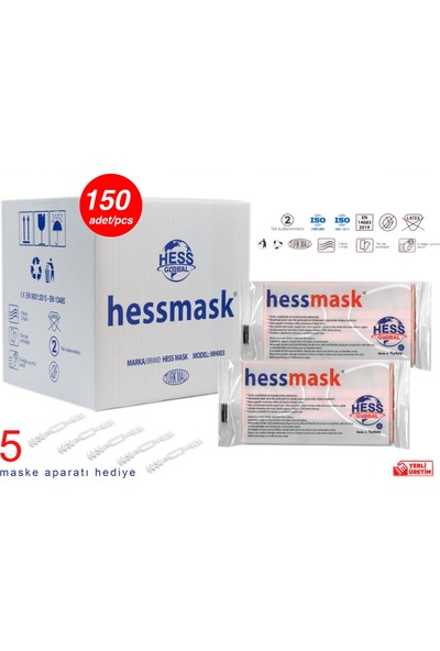 Hessmask 3 Katlı Steril Full Ultrasonik Tek Tek Paketlenmiş Turuncu Telli Cerrahi Maske 100 Adet