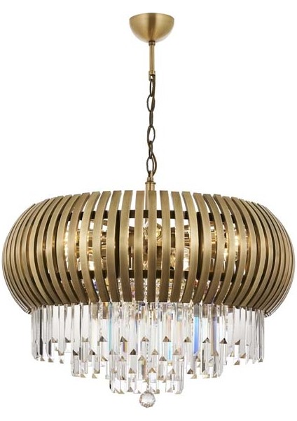 AV-60234-E75 Eskitme Kaplama Klasik Avize E27 Metal Cam Kristal 75cm