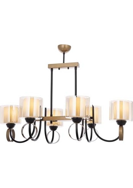 AV-65218-6BSY-YM Eskitme/Siyah Boyalı Modern Avize E27 Metal Cam 85x57cm