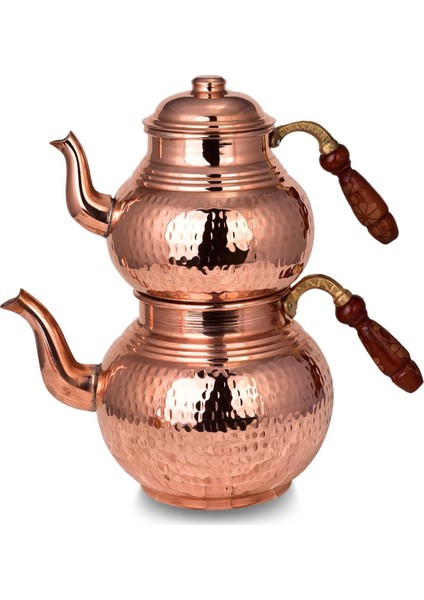 Klasik Isıtıcılı Bakır Çaydanlık Orta Boy