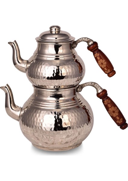 Klasik Isıtıcılı Bakır Çaydanlık Orta Boy Nikel