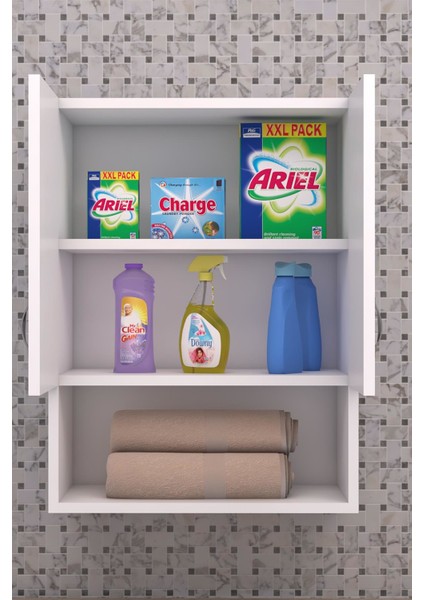 Esila Makina Üstü Dolap, Banyo Dolabı, Çamaşır Dolabı, Havlu Dolabı, Kapaklı Dolap - Beyaz modelleri
