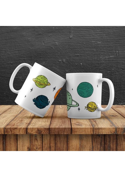 Kişiye Özel Renkli Gezegenler Tasarımlı Kupa