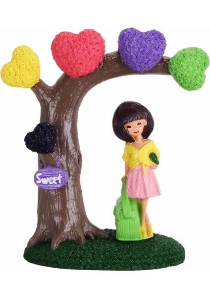 Kalpli Ağaç Altında Sevgilisini Bekleyen Aşık Kız Dekoratif Biblo