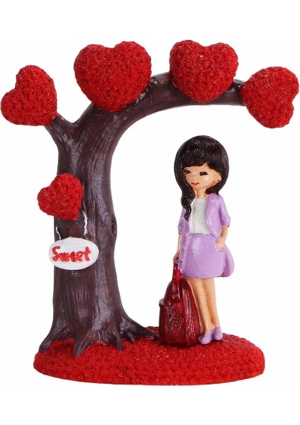 Kalpli Ağaç Altında Sevgilisini Bekleyen Aşık Kız Dekoratif Biblo