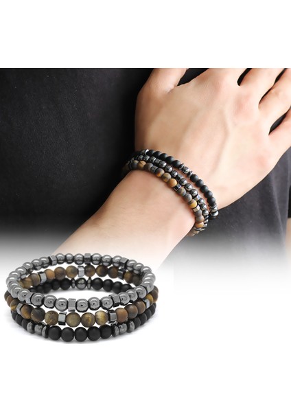 Küre Kesim Siyah Oniks-Kaplangözü-Hematit Kombinli Doğaltaş Bileklik modelleri
